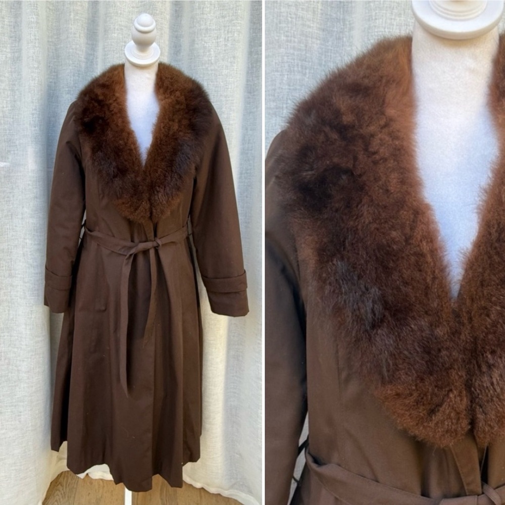 Montaldo’s count Romi Ltd chocolate brown faux fur collar belted coat